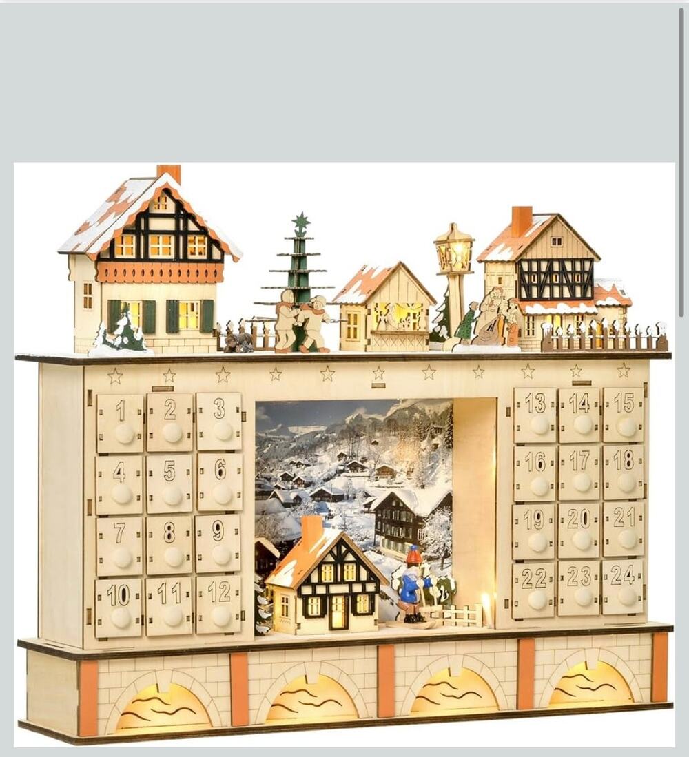 Wooden Christmas Village LED Advent Calendar – 24 Drawers